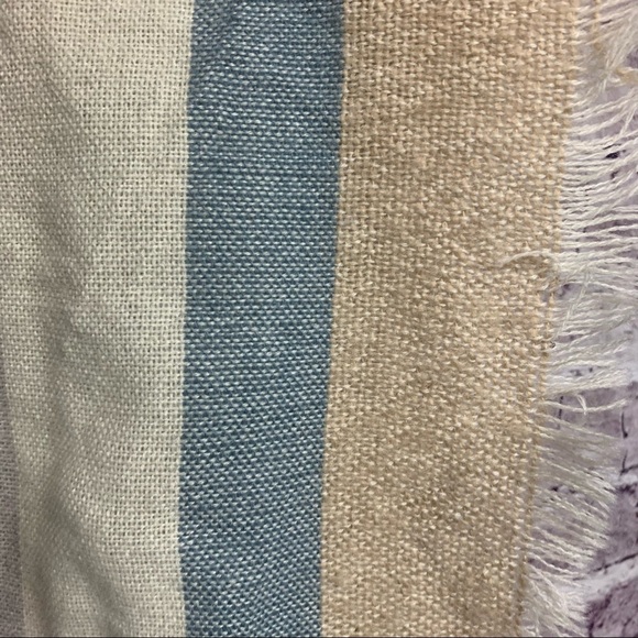 Lauren Conrad Blue Beige Striped Fringe Shawl Blanket Scarf NWOT - Picture 7 of 13